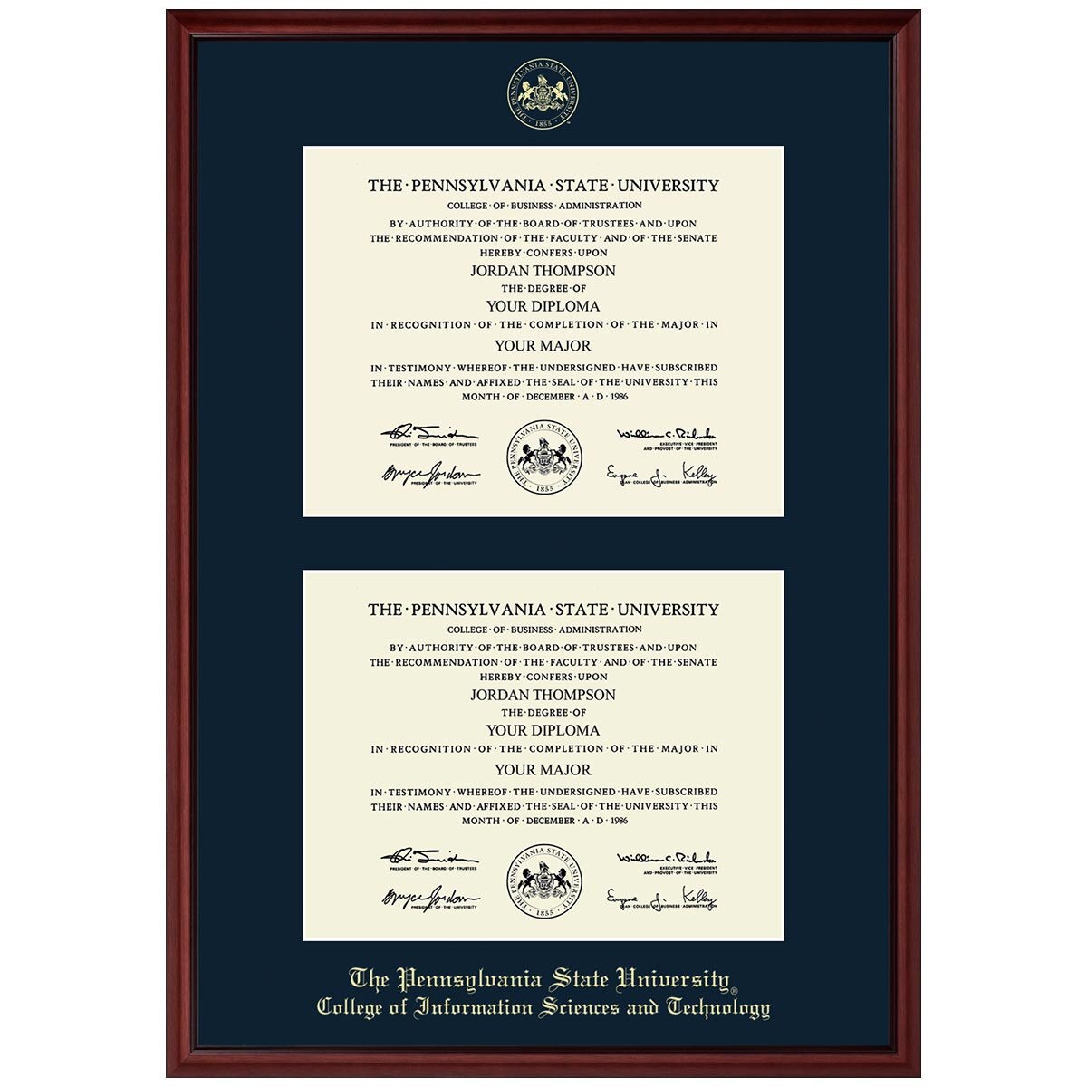 #101 College of Information Sciences and Technology double diploma frame Camby (Mahogany)